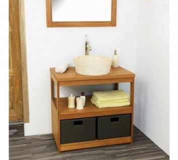 Meuble de salle de bain en teck naturel 80cm Tabago ouvert 