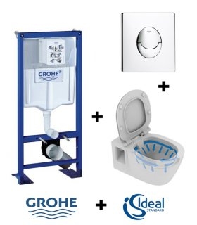 Old - Pack WC Grohe Rapid SL + Cuvette Connect sans bride + Plaque Chromée