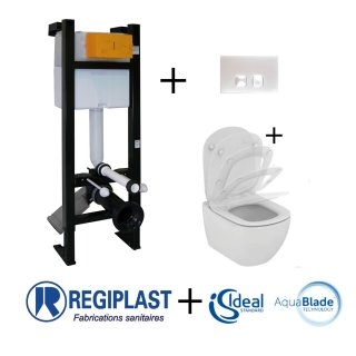 Pack WC Bâti-support Evo + Cuvette sans bride Tesi Aquablade + Plaque Blanche 