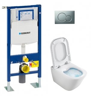 Pack WC Geberit UP320 + Cuvette GAP sans bride Cleanrim + plaque Sigma CHR brillante