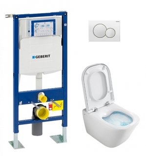 Pack WC Geberit UP320 + Cuvette GAP sans bride Cleanrim + plaque Sigma Blanche