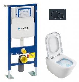 Pack WC Geberit UP320 + Cuvette GAP sans bride Cleanrim + plaque Sigma Noire