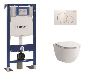 Pack WC Geberit UP320 + Cuvette sans bride Rimless + plaque sigma blanche