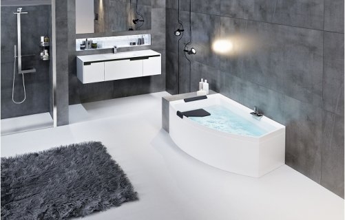 Baignoire asymétrique DIVINA O Hydro Plus Blanc Mat - Sans robinetterie - Version Gauche