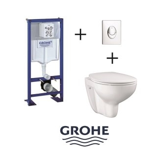 Pack WC Grohe Rapid SL + Cuvette GROHE sans bride Bau Ceramic + Plaque Chromée