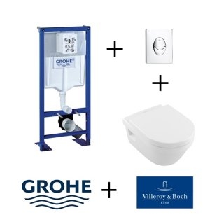 Pack WC Grohe Rapid SL + Cuvette Architectura D Villeroy + Plaque Chromée