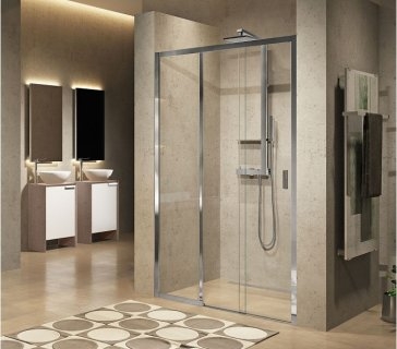 Paroi de douche 2 portes coulissantes + 1 fixe LUNES 2.0 3PH 130 cm - Transparent - Chromé - Ouv. Gauche