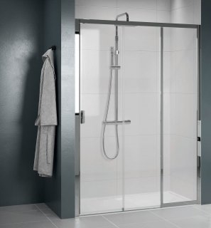 Paroi de douche 2 portes coulissantes + 1 fixe LUNES 2.0 3PH 100 cm - Transparent - Chromé - Ouv. Droite