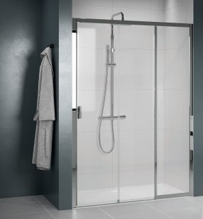 Paroi de douche 2 portes coulissantes + 1 fixe LUNES 2.0 3PH 100 cm - Transparent - Chromé - Ouv. Droite