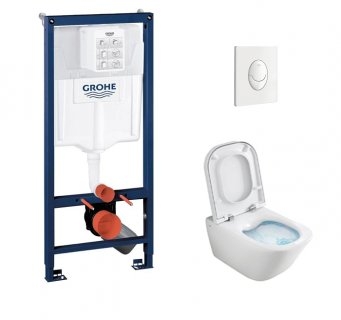 Pack WC Grohé Rapid SL Mural + Cuvette GAP Cleanrim ROCA + Plaque Blanche