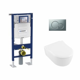 Pack WC Geberit UP320 + Cuvette AVENTO Villeroy & Boch + Plaque Chromé Mat*