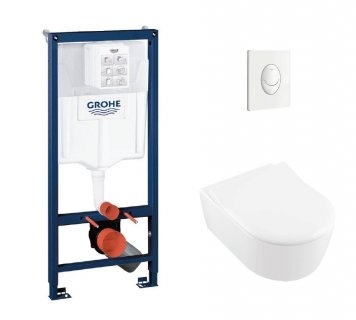 Pack WC Grohe Rapid SL + Cuvette AVENTO Villeroy & Boch + Plaque Skate Air Blanche*