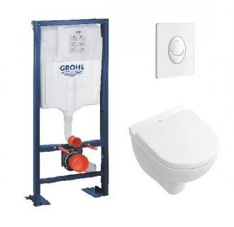 Pack WC Grohe Rapid SL + Cuvette O.Novo Compacte VILLEROY + Plaque Blanche