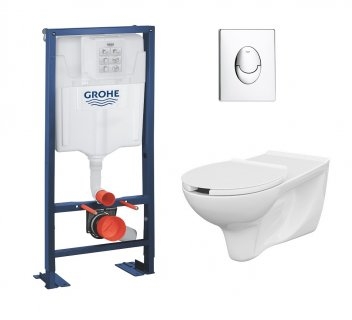 Pack WC Grohe Rapid SL + Cuvette PMR + Plaque Chromé