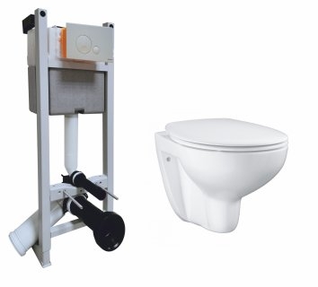 Pack WC Bâti-support + plaque Blanche + cuvette suspendue Bau Ceramic