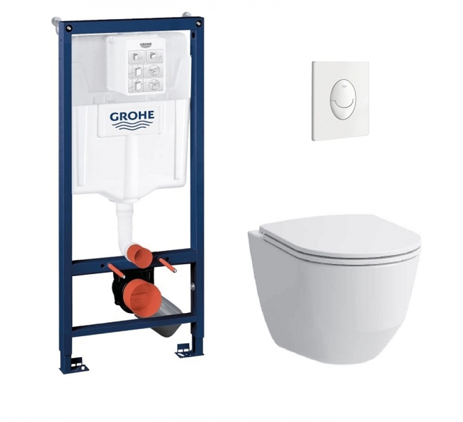 Pack WC suspendu Grohé Rapid SL + Cuvette sans bride Slim + Plaque